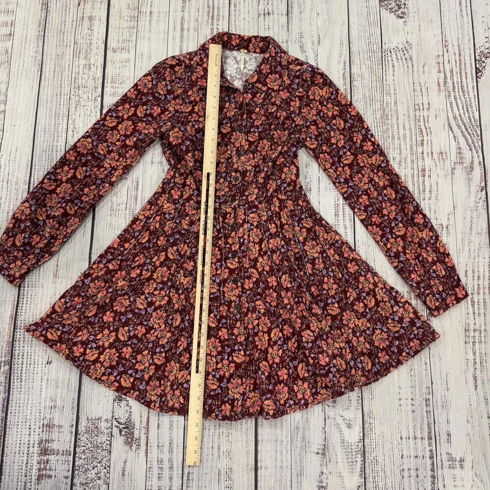 Free People Harper Floral Corduroy Mini Dress Sleeve Button Cotton Women's 2 - Picture 12 of 12